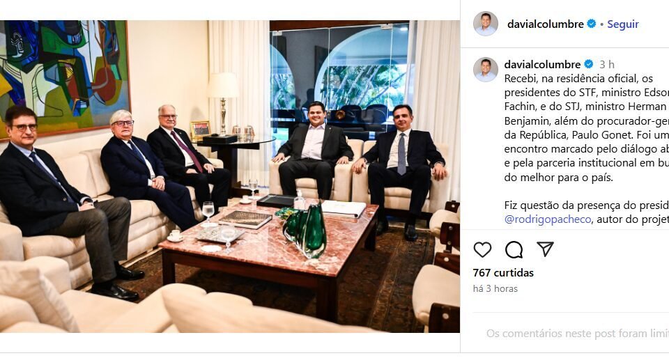 Alcolumbre reúne cúpula do Judiciário e inclui Pacheco em articulação para vaga no STF 2 Alcolumbre reúne cúpula do Judiciário e inclui Pacheco em articulação para vaga no STF - Imagem do artigo